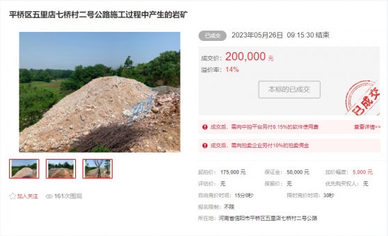 平橋區(qū)五里店七橋村二號(hào)公路施工過(guò)程中產(chǎn)生的巖礦處置拍賣會(huì)